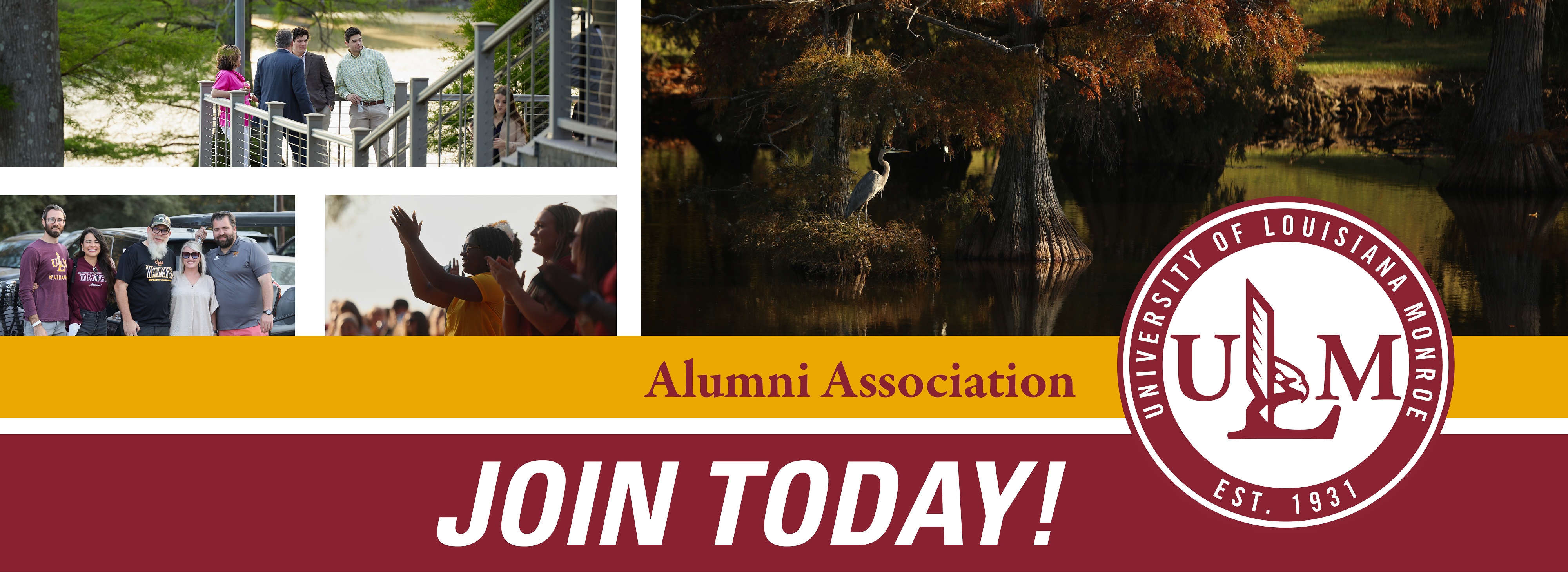 ɫAV Alumni association logo with text that reads, "JOIN TODAY!" and a collage of pictures from around campus.